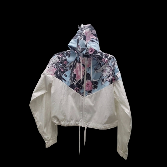 Nike Windrunner Cropped Hooded Jacket White Floral Colorblocked Like NEW - Picture 10 of 15